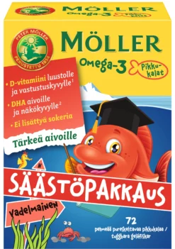 Möller Omega-3 Pikkukalat vadelmainen säästöpakkaus 72 kpl