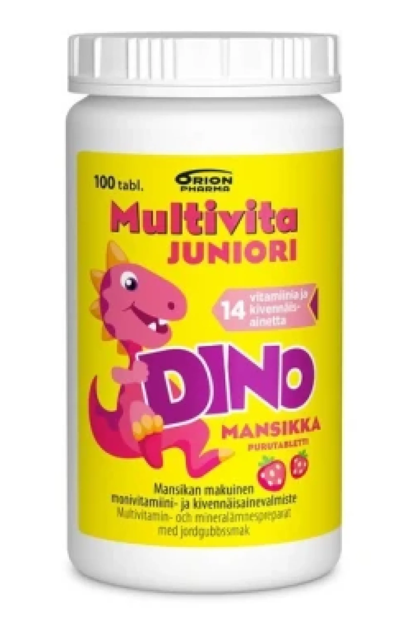 Multivita Juniori Dino Mansikka -pureskeltava monivitamiinitabletti 200 tabl