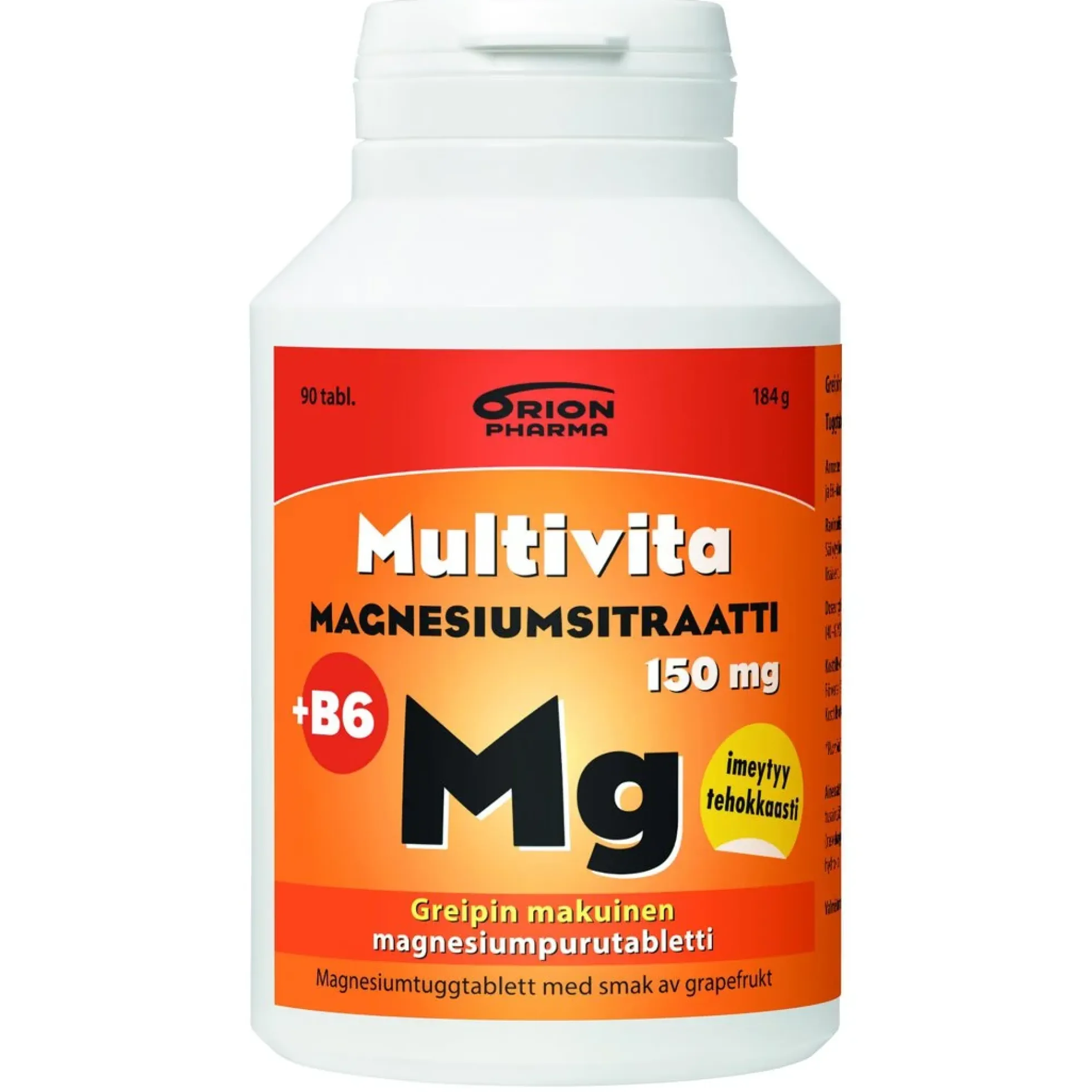 Multivita Magnesiumsitraatti 150mg + B6 greippi purutabletti 90 kpl