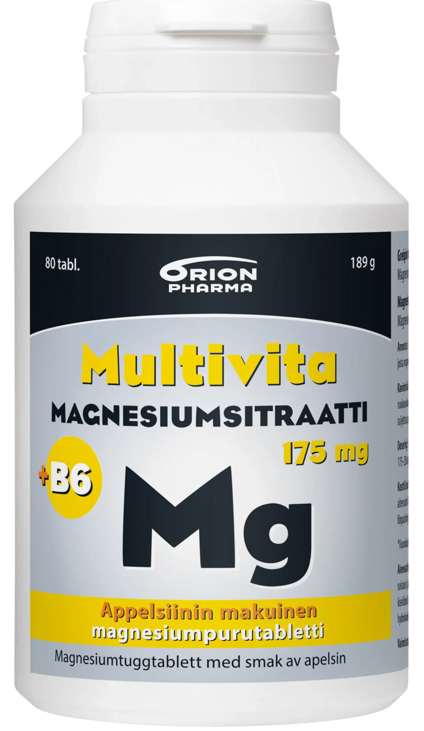 Multivita Magnesiumsitraatti+B6 175mg appelsiini 80 purutablettia
