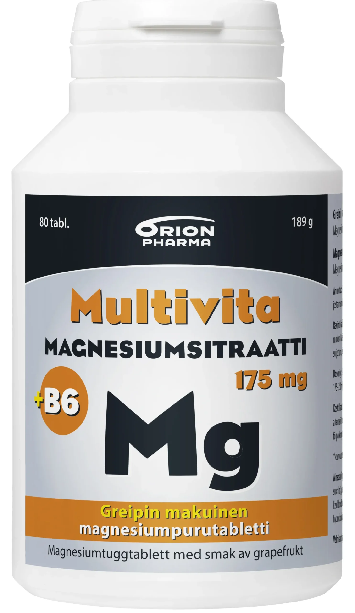 Multivita Magnesiumsitraatti+B6 175mg greippi 80 purutablettia
