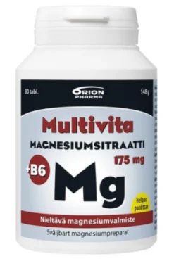 Multivita Magnesiumsitraatti + B6 175 mg nieltävä tabletti 80 kpl