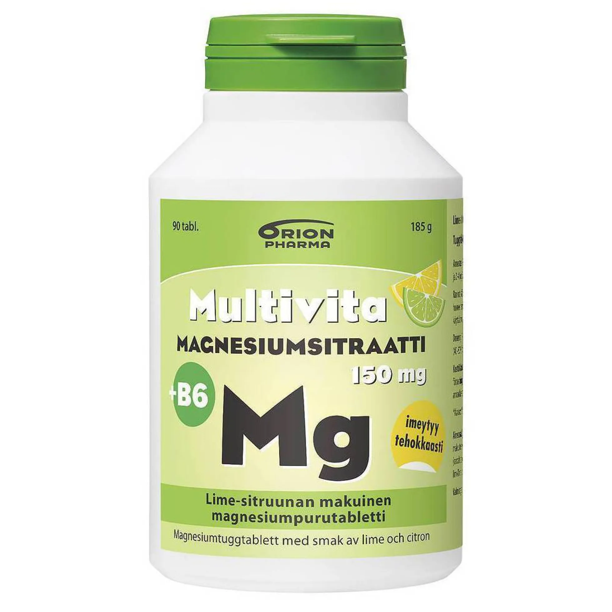 Multivita Magnesiumsitraatti 150mg +B6 lime-sitruuna 90 purutabl.