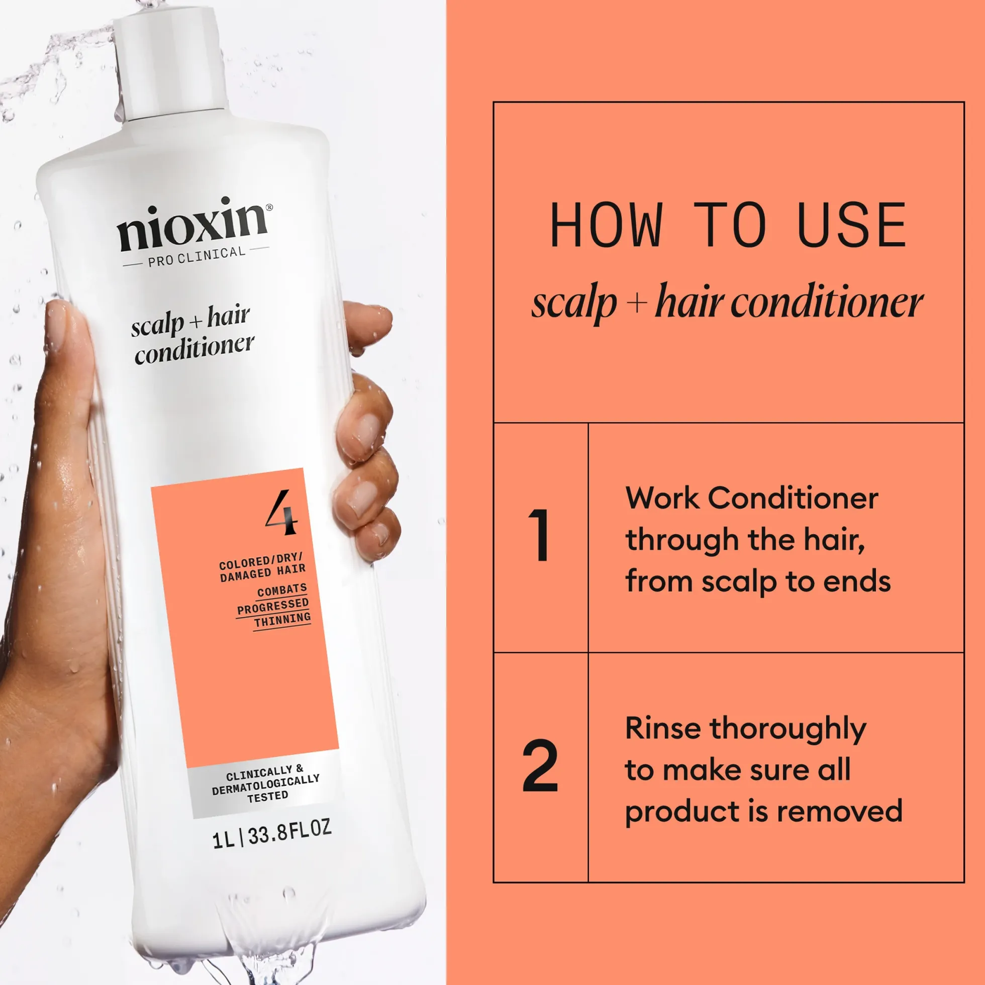 Nioxin System 4 Conditioner for Colored Thinning Hair 1000 ml -Hoitoaine selvästi ohentuneille, värjätyille hiuksille