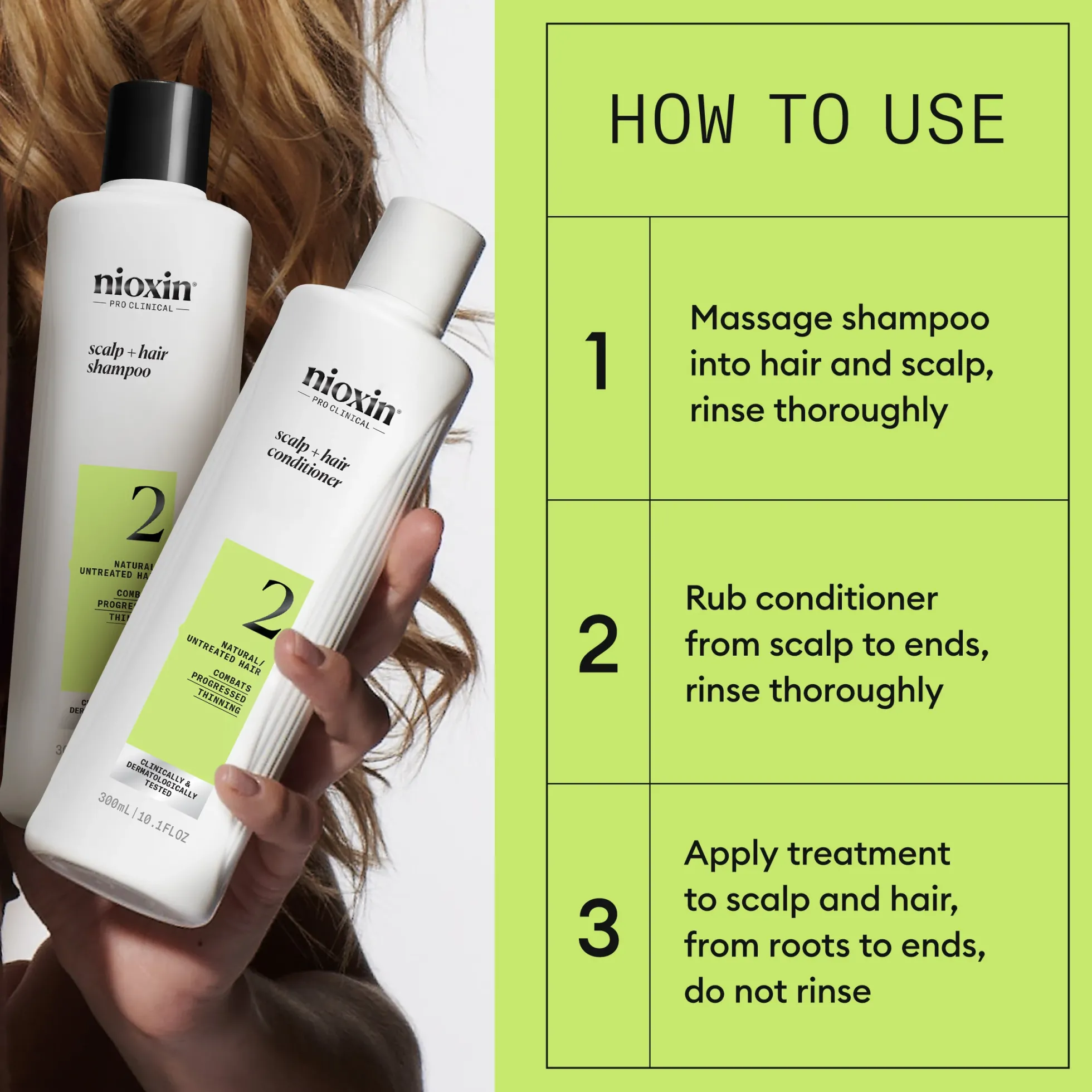 Nioxin System 2 Loyalty Kit for Thinning Hair 300 ml + 300 ml + 100 ml - Selvästi ohentuneille, käsittelemättömille hiuksille