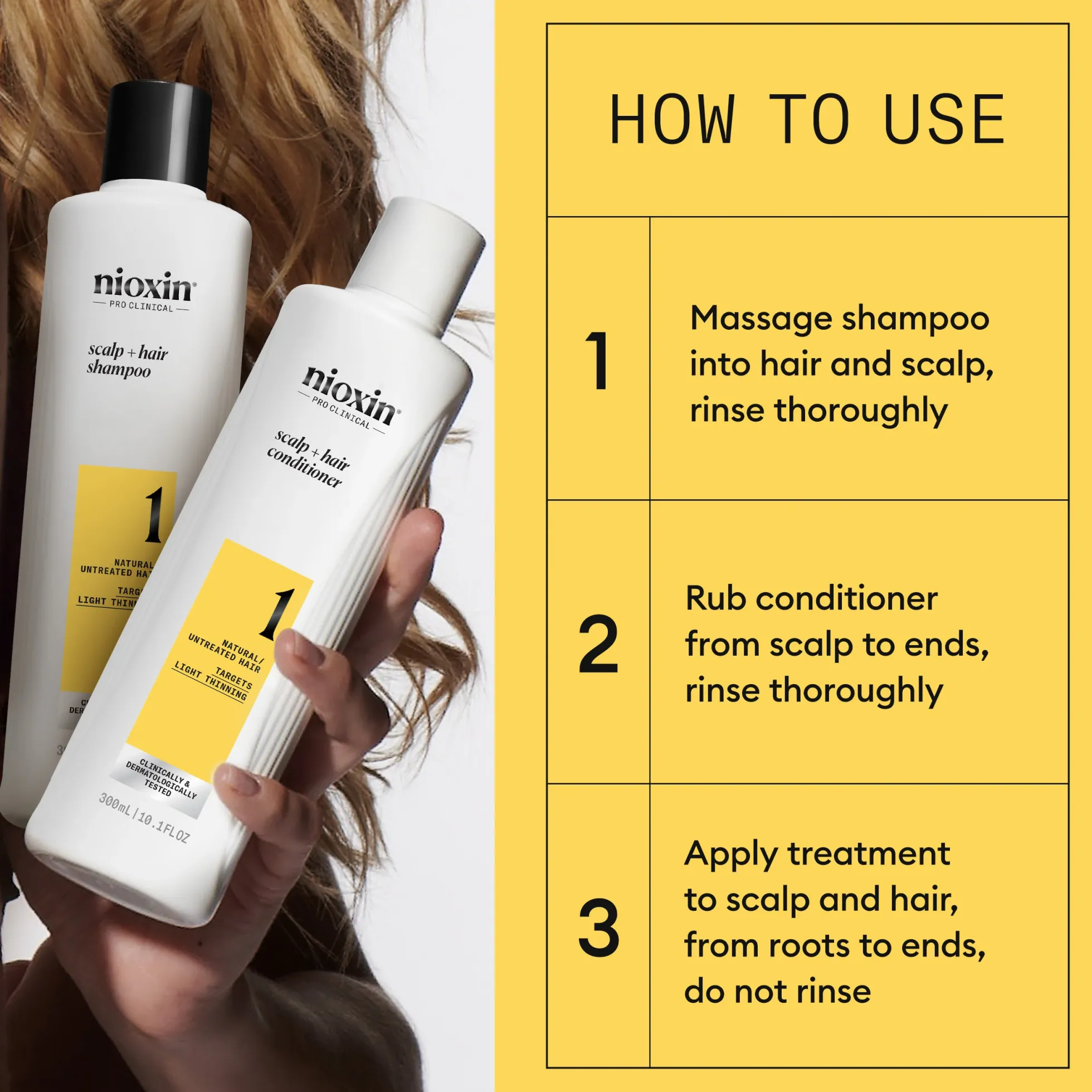 Nioxin System 1 Loyalty Kit for Thinning Hair 300 ml + 300 ml + 100 ml - Lievästi ohentuneille hiuksille
