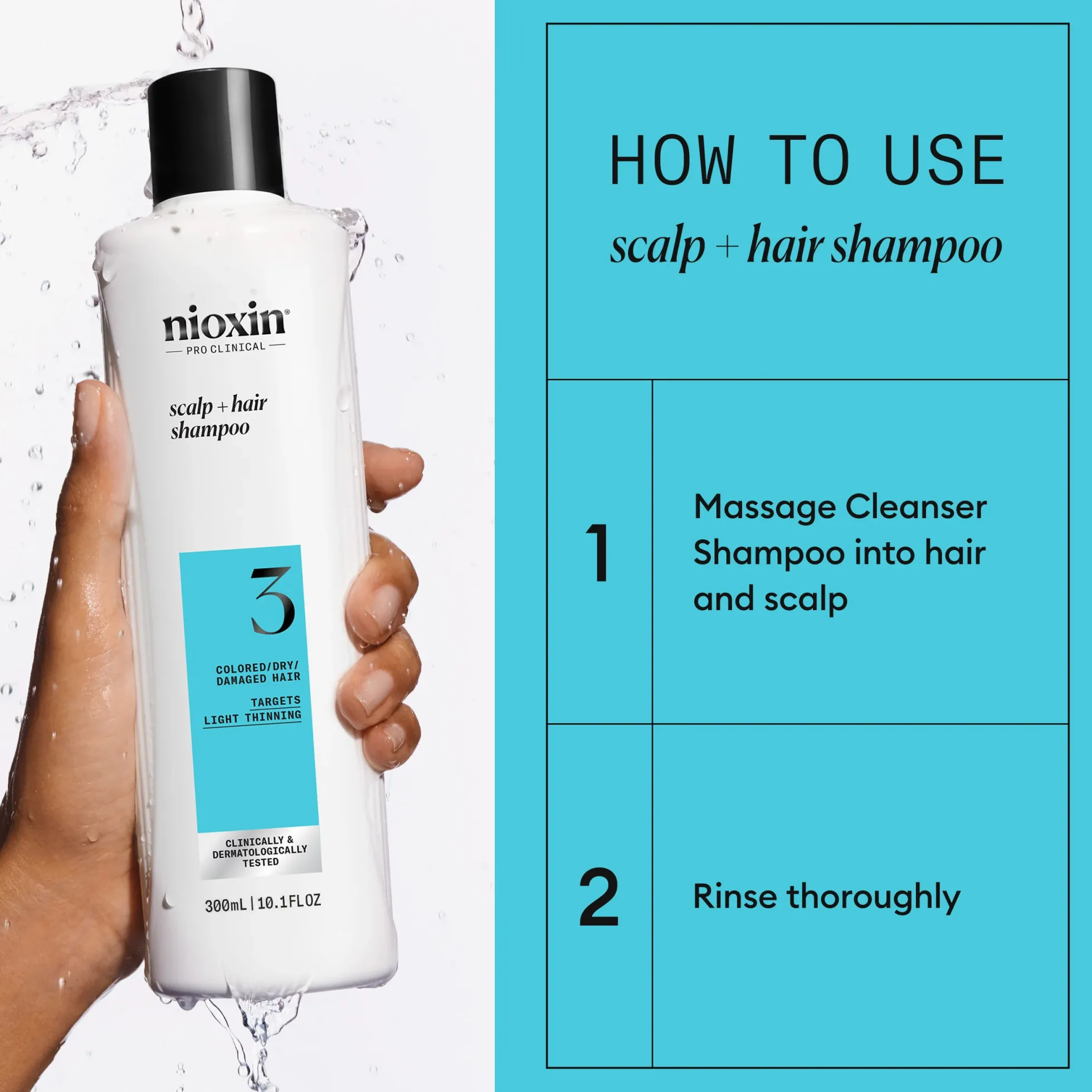 Nioxin System 3 Shampoo for Colored Thinning Hair 300 ml - Shampoo ohentuneille, värjätyille hiuksille