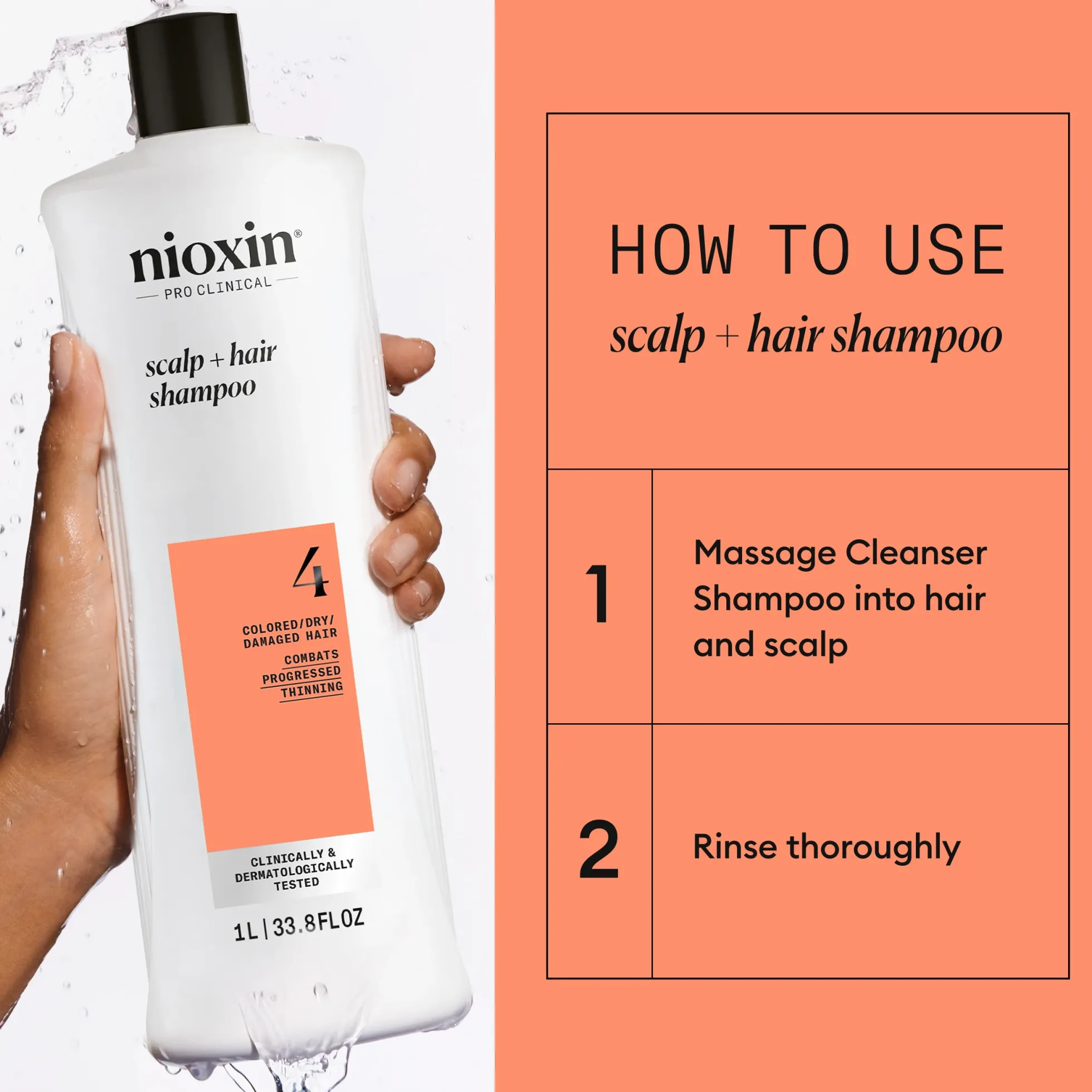 Nioxin System 4 Shampoo for Colored Thinning Hair 1000 ml - Shampoo selvästi ohentuneille, värjätyille hiuksille