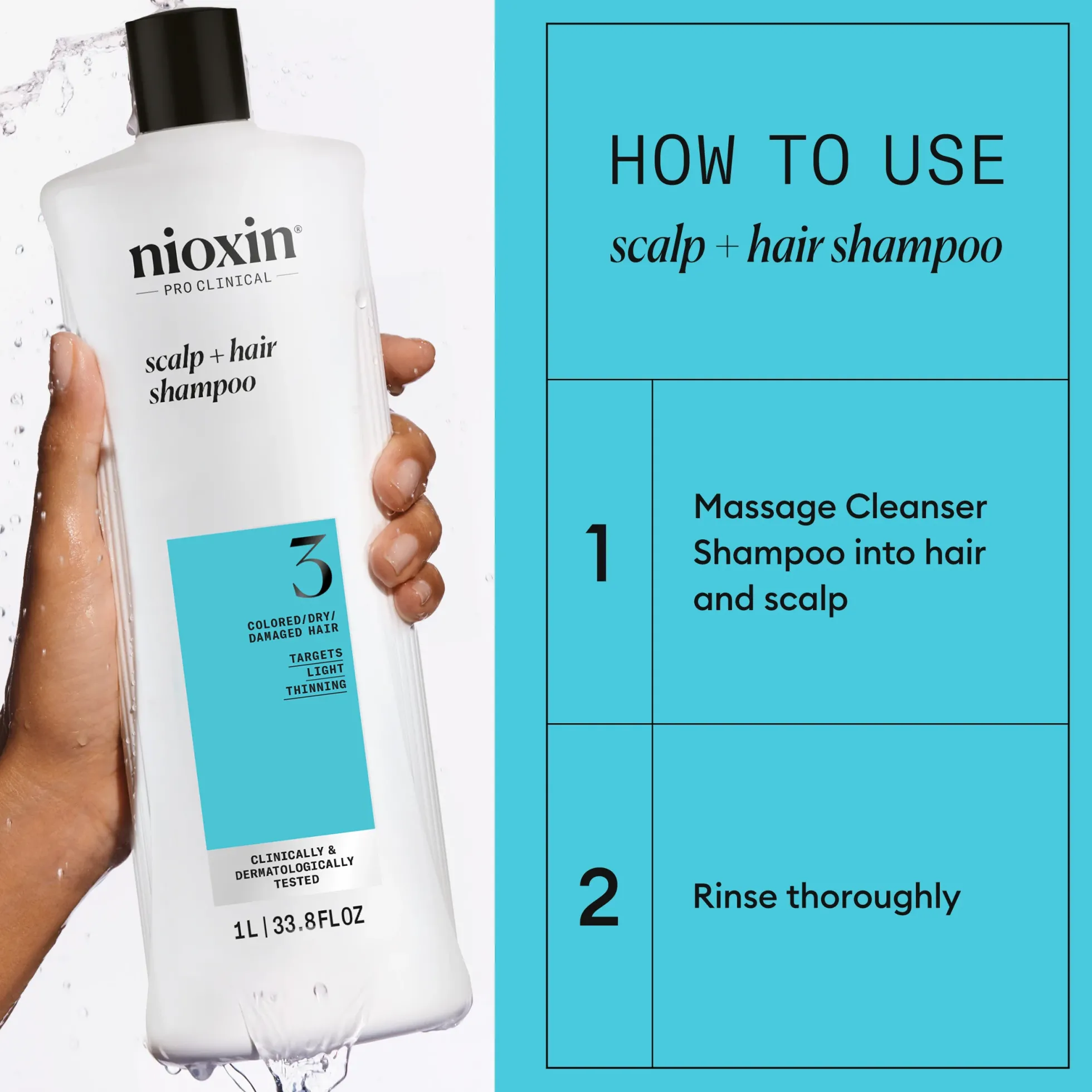 Nioxin System 3 Shampoo for Colored Thinning Hair 1000 ml - Shampoo ohentuneille, värjätyille hiuksille