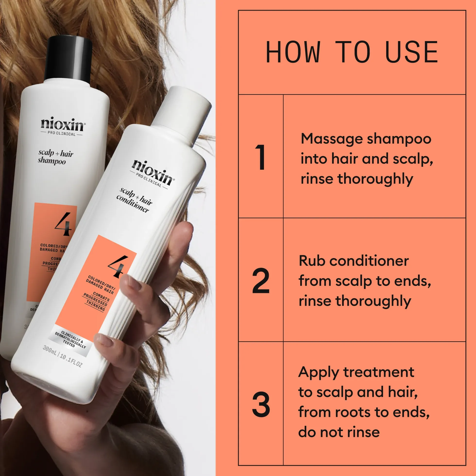 Nioxin System 4 Trial Kit for Colored Thinning Hair 300 ml + 300 ml + 100 ml - Selvästi ohentuneille, värjätyille hiuksille