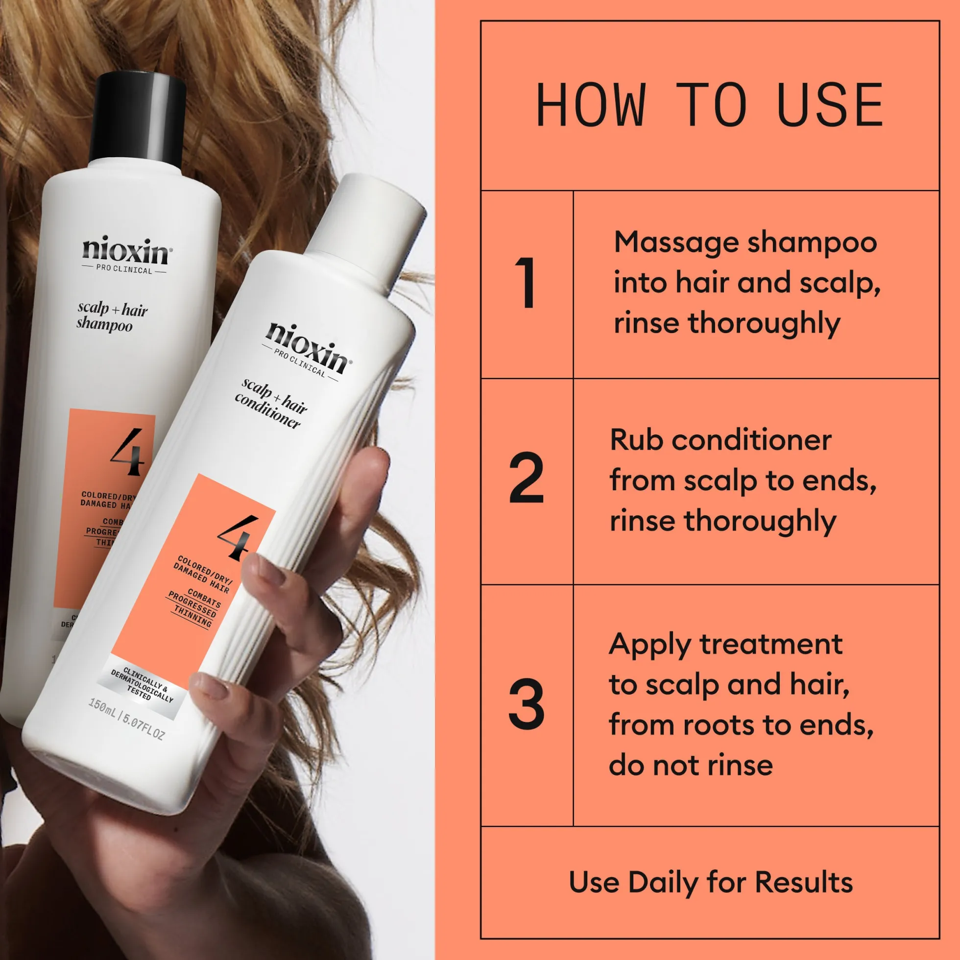 Nioxin System 4 Trial Kit for Colored Thinning Hair 150 ml + 150 ml + 40 ml - Selvästi ohentuneille, värjätyille hiuksille