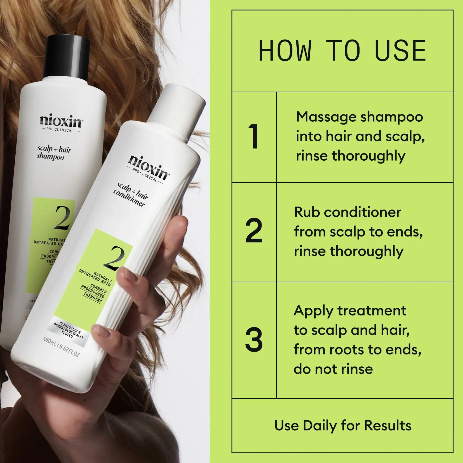 Nioxin System 2 Trial Kit for Thinning Hair 150 ml + 150 ml + 50 ml - Selvästi ohentuneille, käsittelemättömille hiuksille