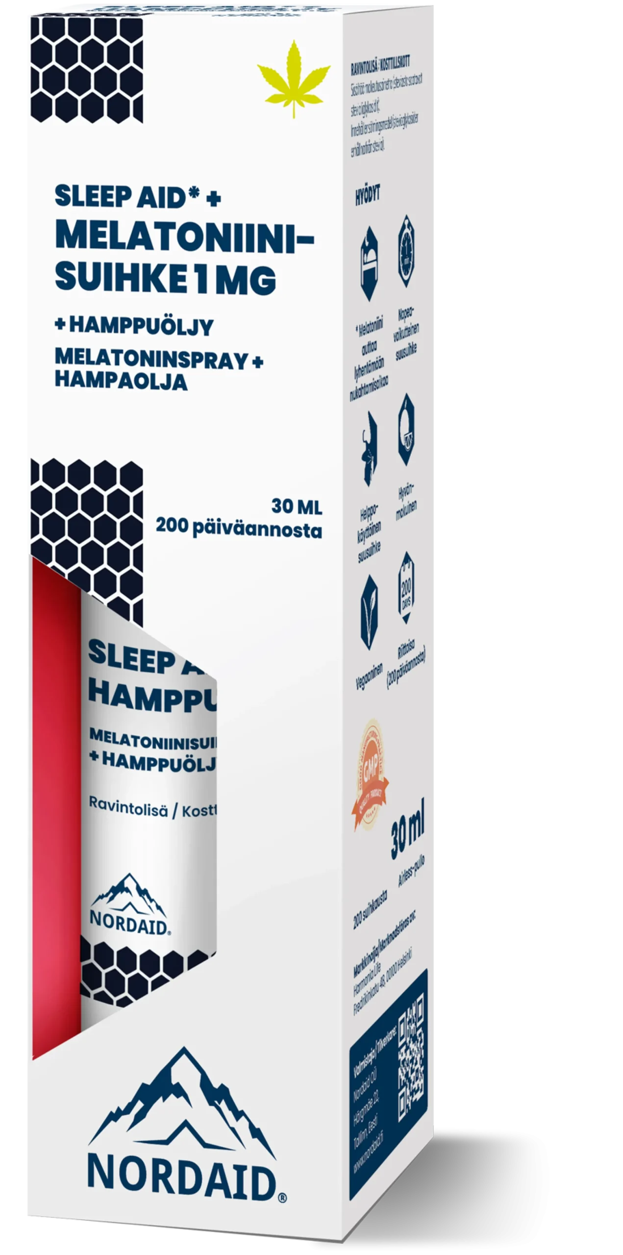 Nordaid Sleep Aid -melatoniinisuihke + hamppuöljy 1 mg 30ml