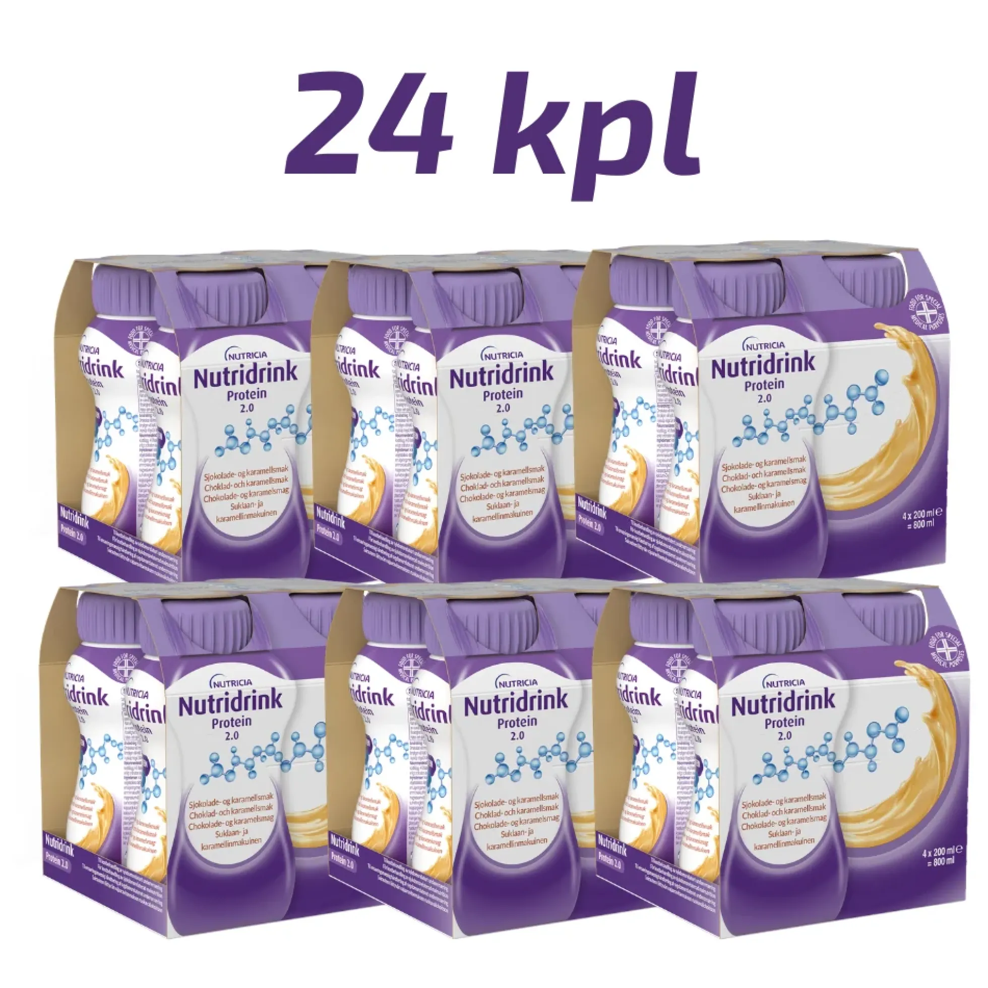 Nutridrink Protein 2.0 Suklaa-Karamelli säästöpakkaus 24 × 200ml