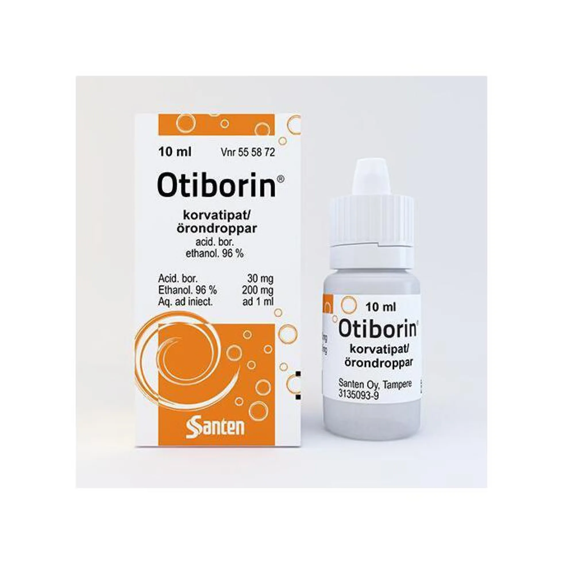 Otiborin 30/200 mg/ml -korvatipat lievän korvakäytävätulehduksen hoitoon