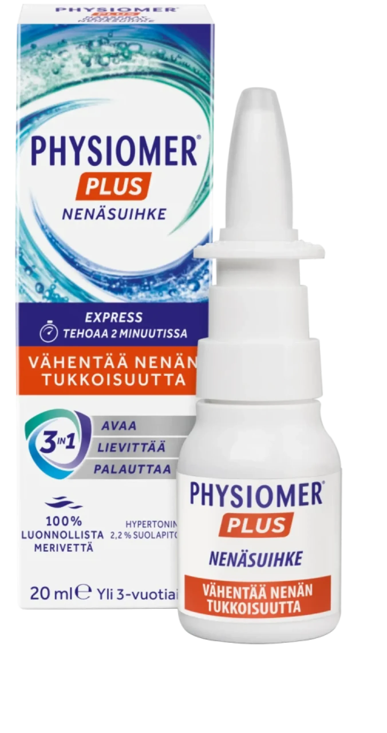Physiomer Plus 20 ml - nenäsuihke tukkoiselle nenälle