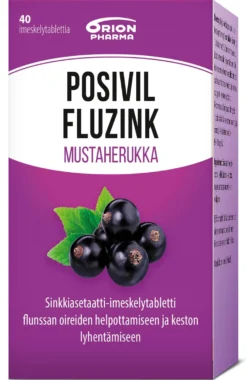 Posivil FluZink Mustaherukka 40 tabl -sinkkiasetaattia sisältävät imeskelytabletit