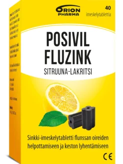 Posivil FluZink Sitruuna-lakritsi 40 tablettia -sinkkiasetaattia sisältävät imeskelytabletit