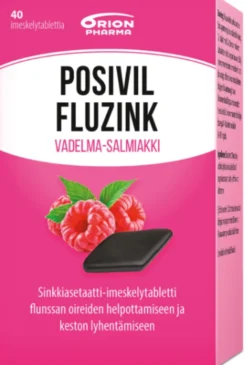 Posivil FluZink Vadelma-Salmiakki 40 tabl -sinkkiasetaattia sisältävät imeskelytabletit