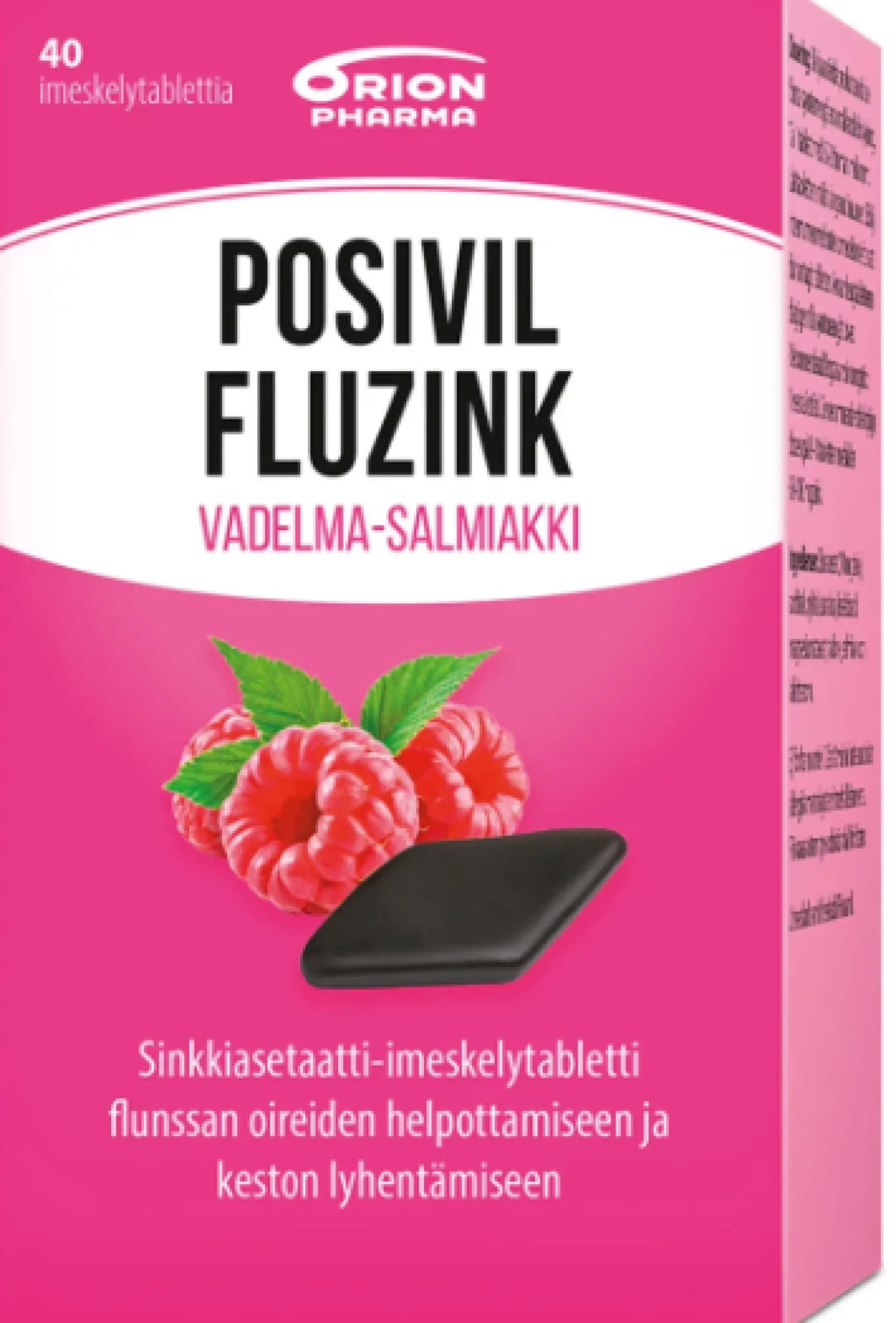 Posivil FluZink Vadelma-Salmiakki 40 tabl -sinkkiasetaattia sisältävät imeskelytabletit