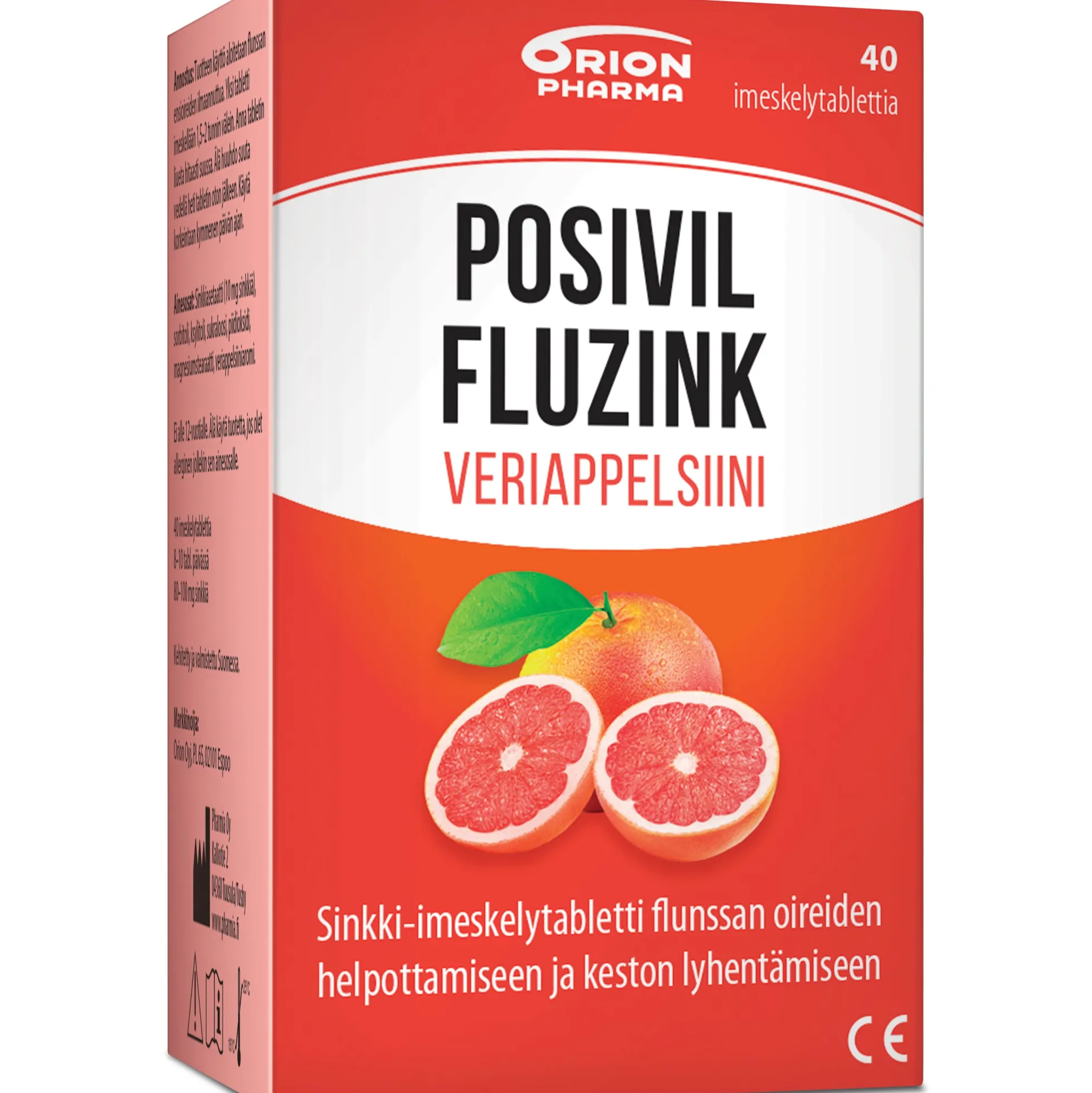 Posivil FluZink Veriappelsiini 40 tabl -sinkkiasetaattia sisältävät imeskelytabletit