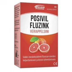 Posivil FluZink Veriappelsiini 40 tabl -sinkkiasetaattia sisältävät imeskelytabletit