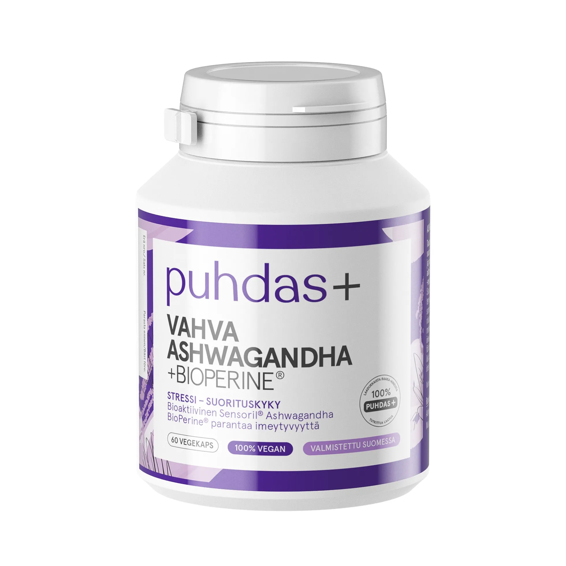 Puhdas+ Vahva Ashwagandha + Bioperine 60 kapselia