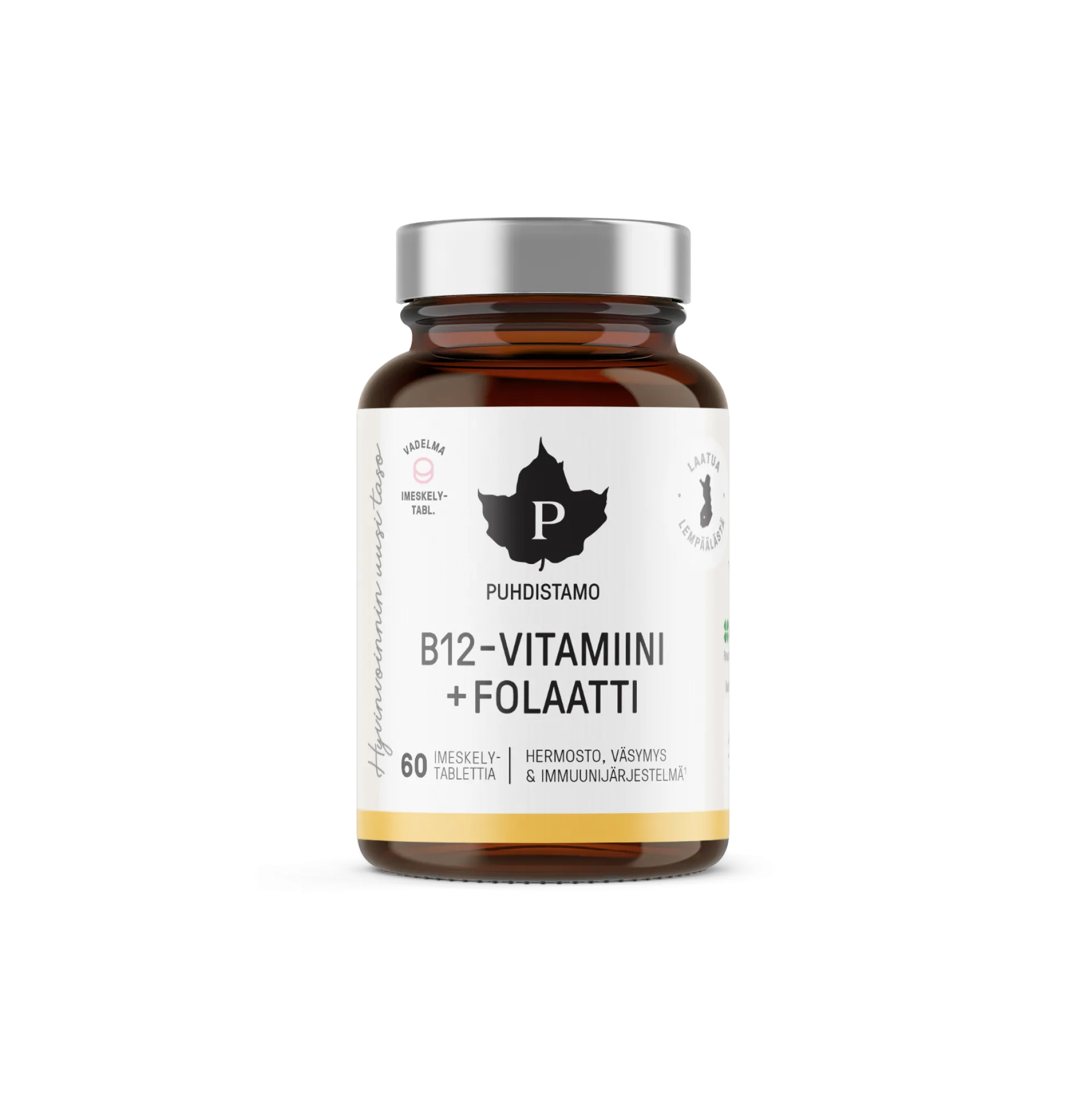 Puhdistamo B12-vitamiini + Folaatti Vadelma 60 kaps