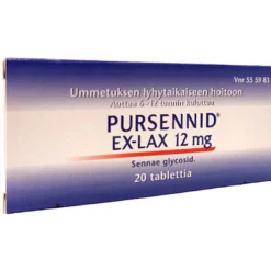 Pursennid Ex-Lax 12 mg tabletit ummetuksen hoitoon -eri kokoja