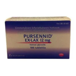 Pursennid Ex-Lax 12 mg tabletit ummetuksen hoitoon -eri kokoja