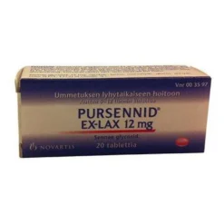 Pursennid Ex-Lax 12 mg tabletit ummetuksen hoitoon -eri kokoja