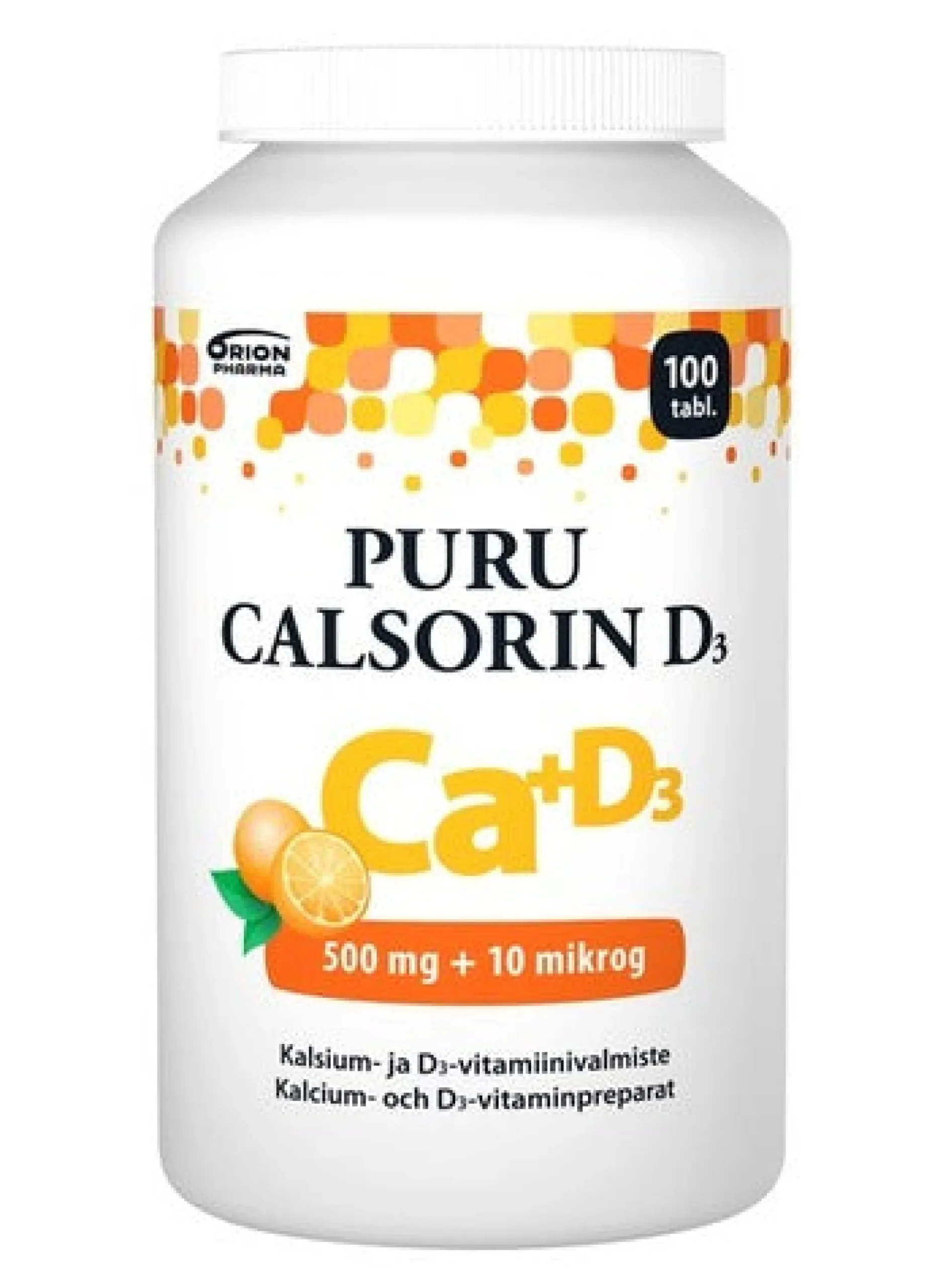 PURU CALSORIN D3 500 mg + 10 mikrog 100 purutablettia