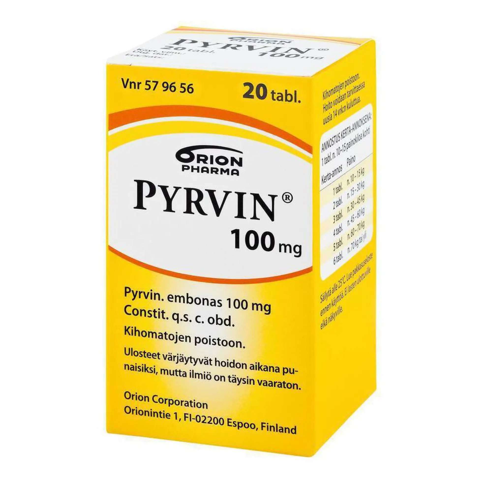 PYRVIN 100 mg kihomatolääke -eri pakkauskokoja