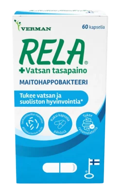 Rela+Vatsan tasapaino 60 kaps - tukee vatsan ja suoliston hyvinvointia