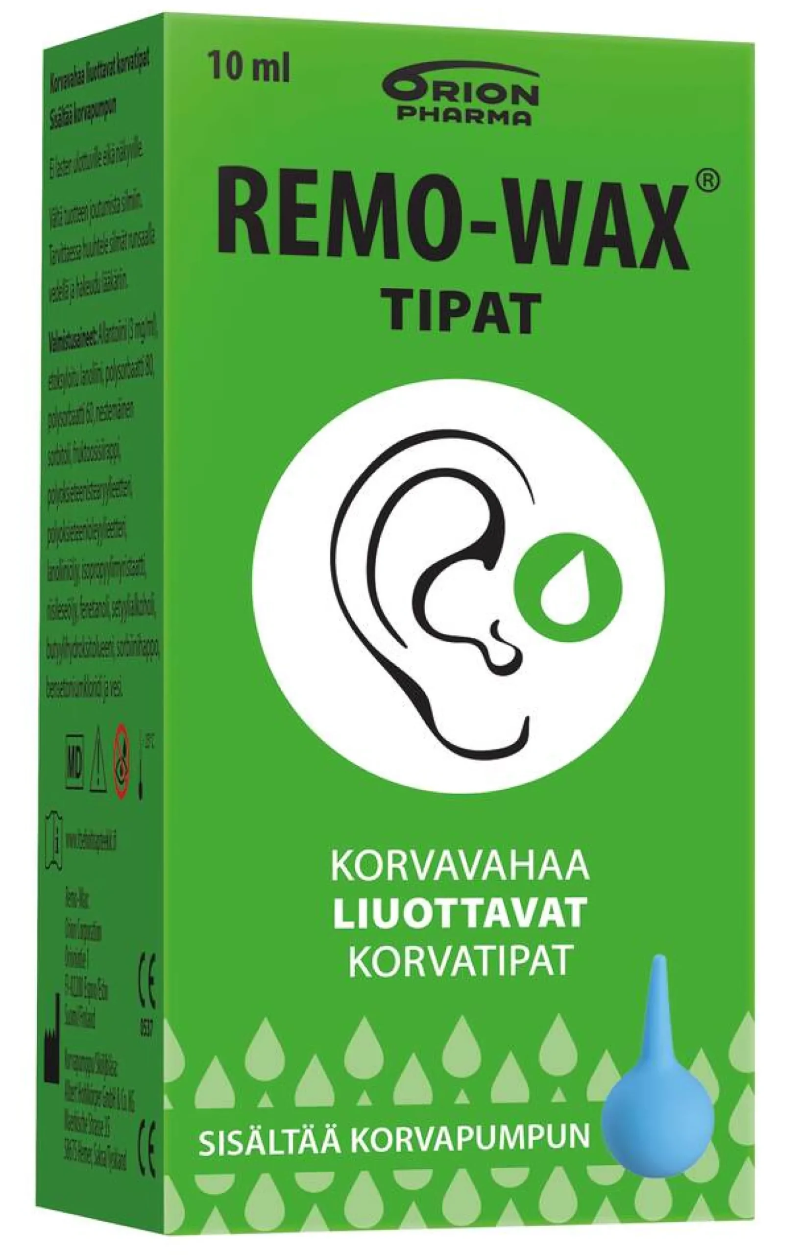 REMO-WAX KORVATIPAT 10 ml + PUMPPU korvavahan liuotukseen