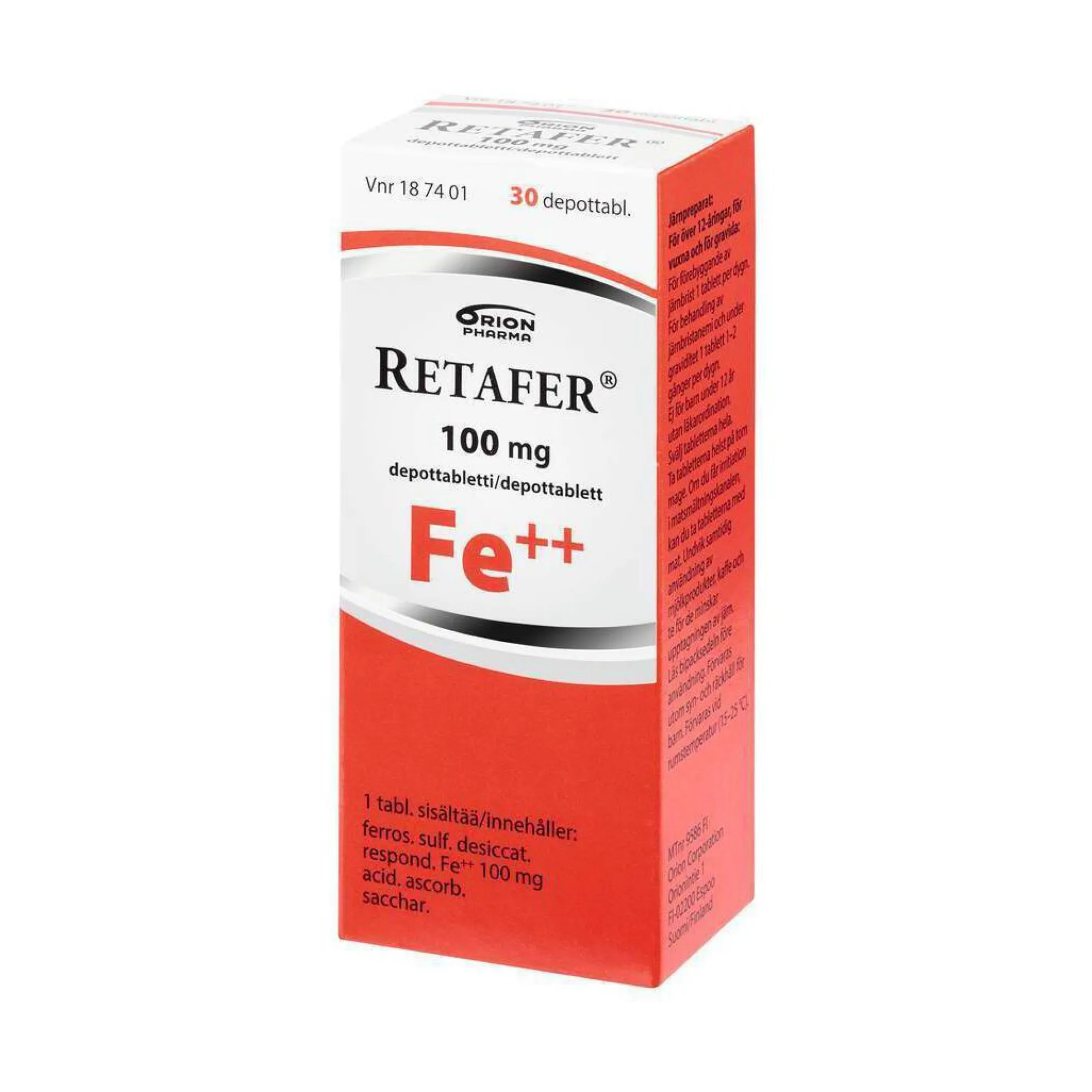 RETAFER 100 mg rautalääke -eri pakkauskokoja