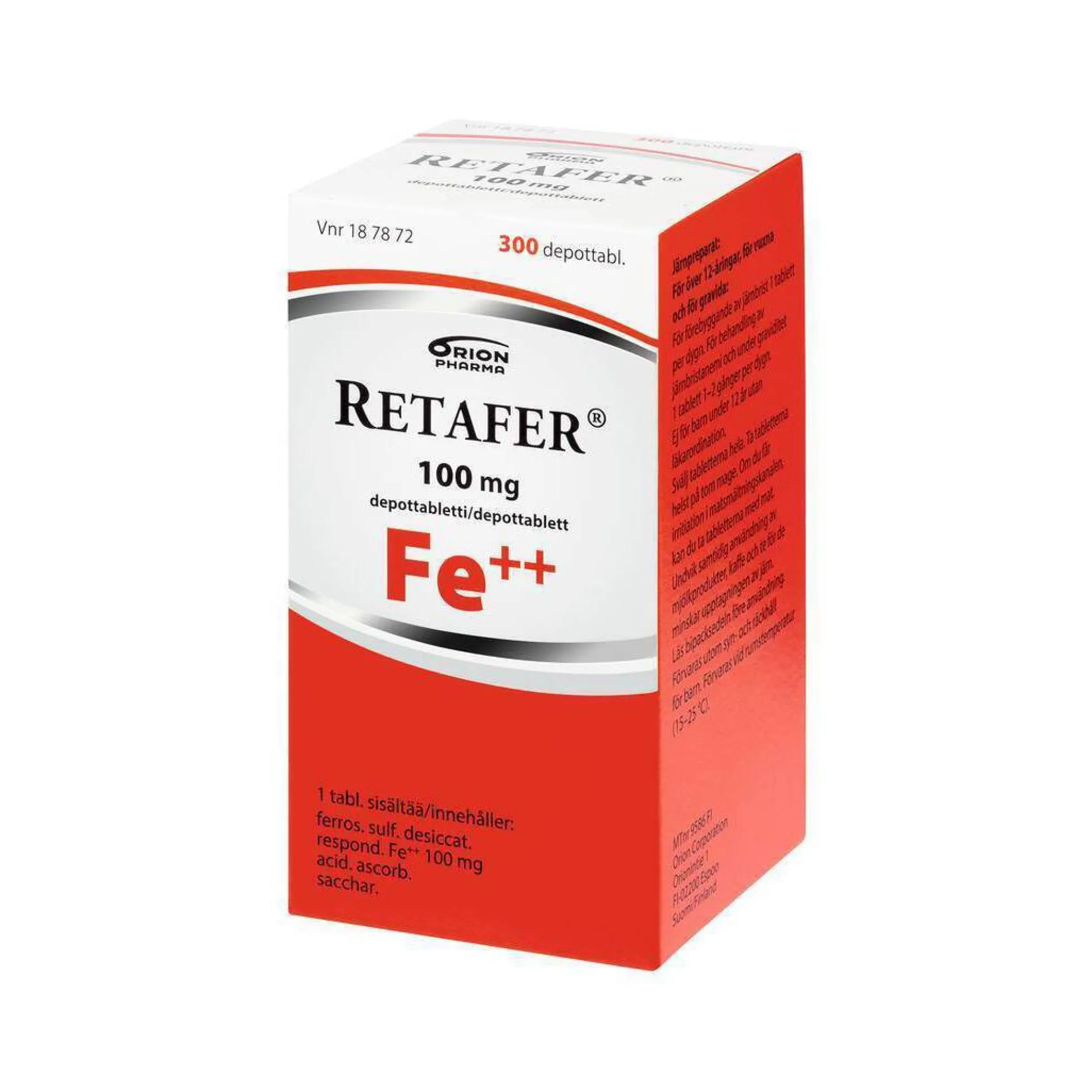 RETAFER 100 mg rautalääke -eri pakkauskokoja