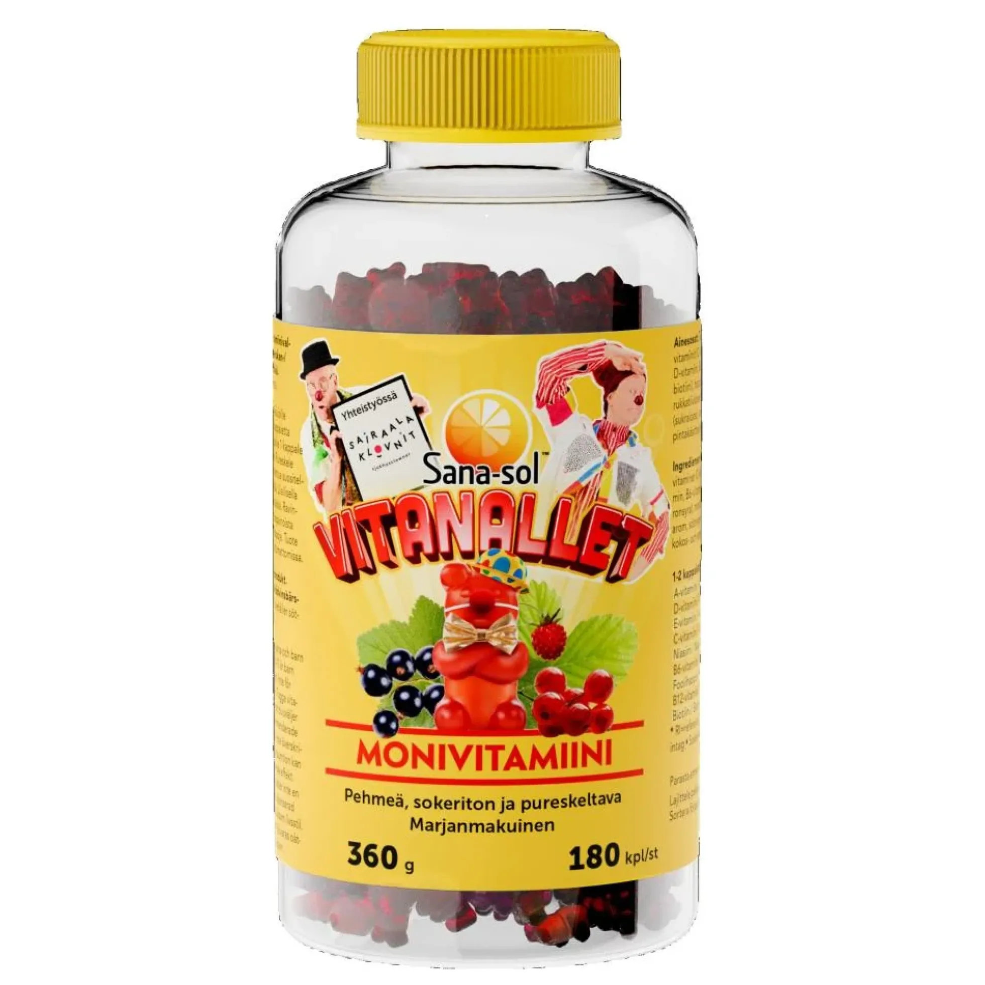 Sana-Sol Vitanallet Sairaalaklovnit marjanmakuinen monivitamiini 180 kpl