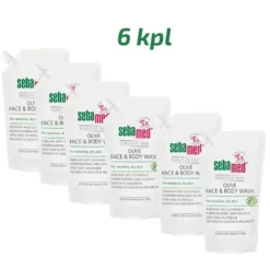 SEBAMED OLIVE FACE & BODY WASH täyttöpussi tukkupakkaus 6 x 1000 ml