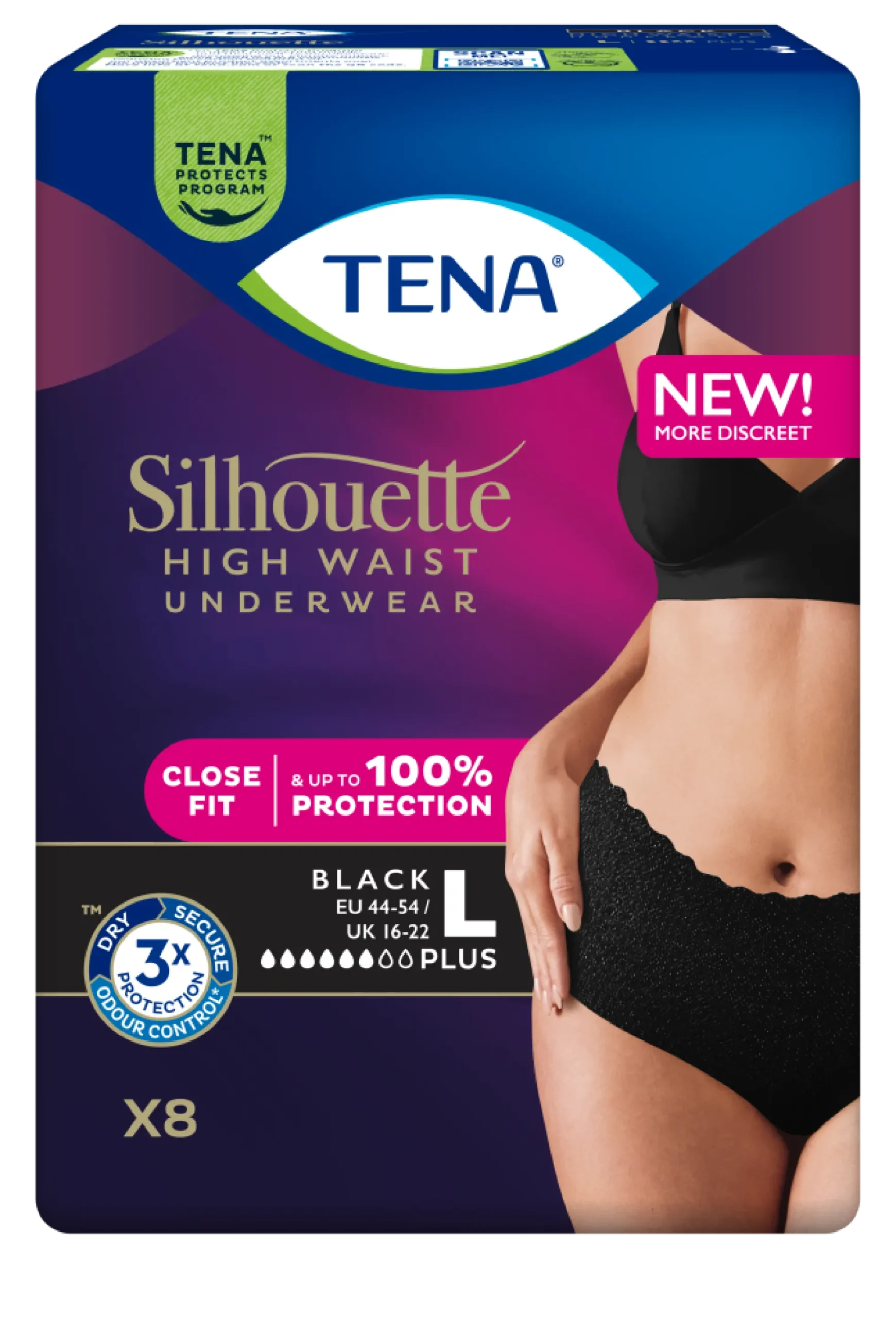 TENA Silhouette Plus L Black High Waist 8 kpl