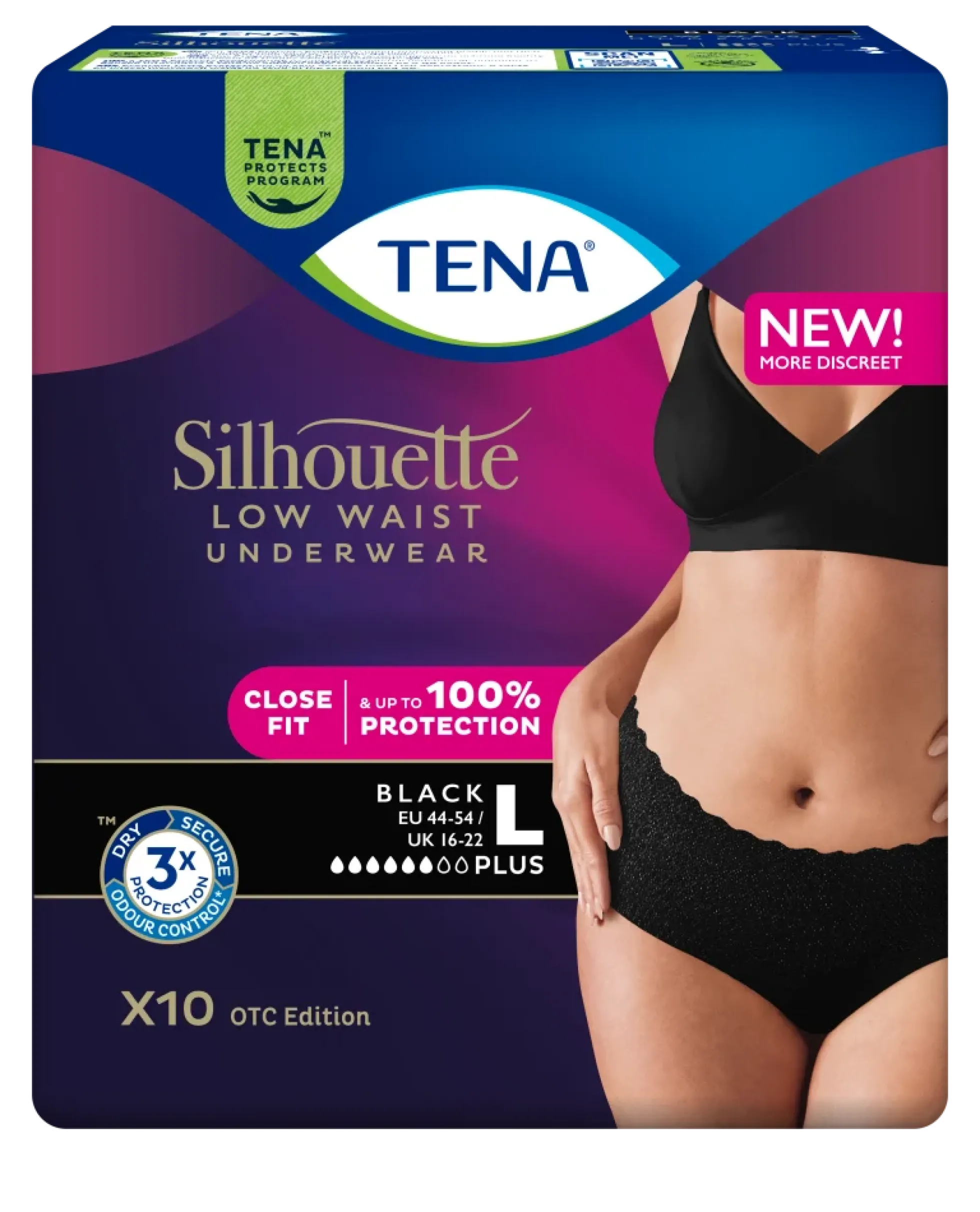 TENA Silhouette Plus L Black Low Waist 10 kpl