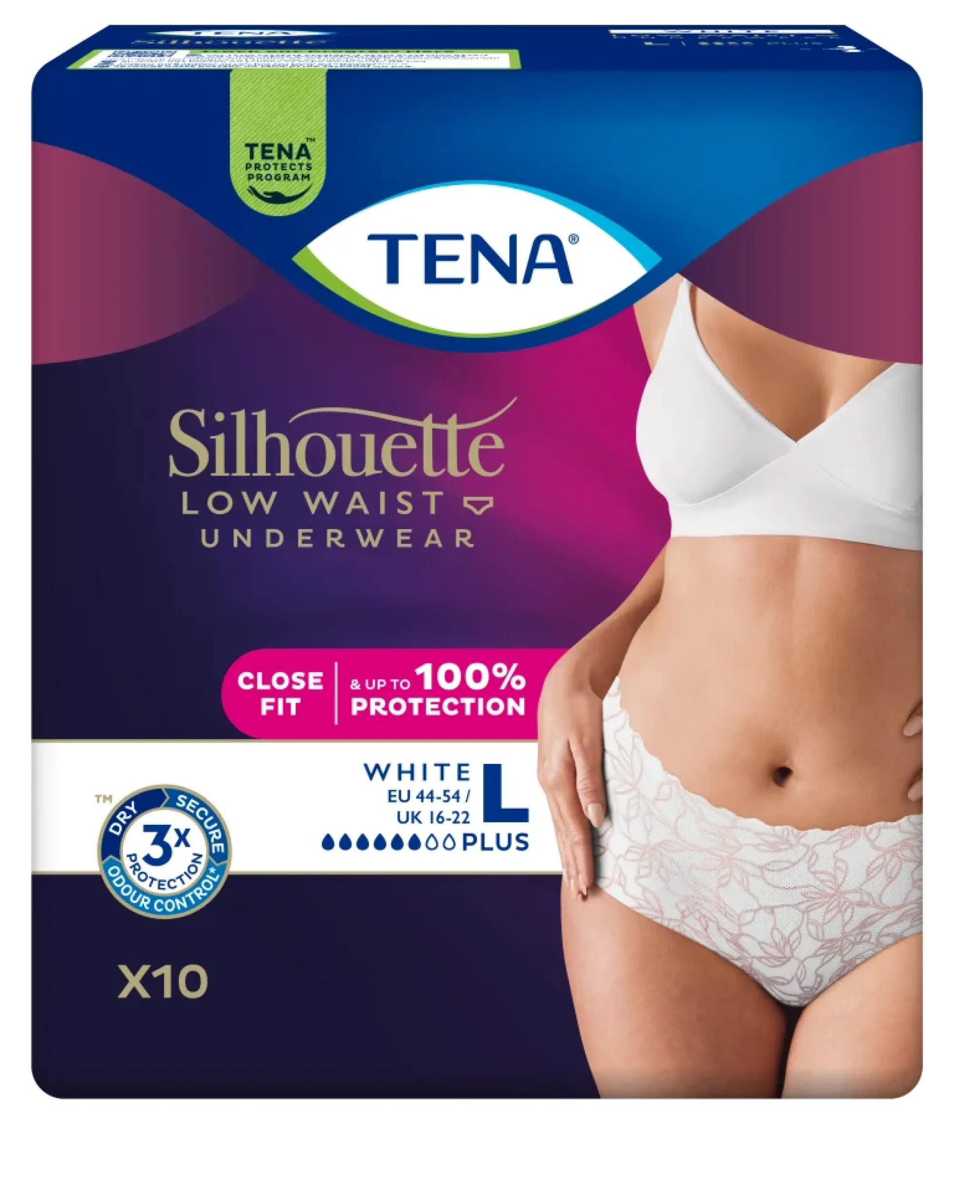 TENA Silhouette Plus L White Low Waist 10 kpl