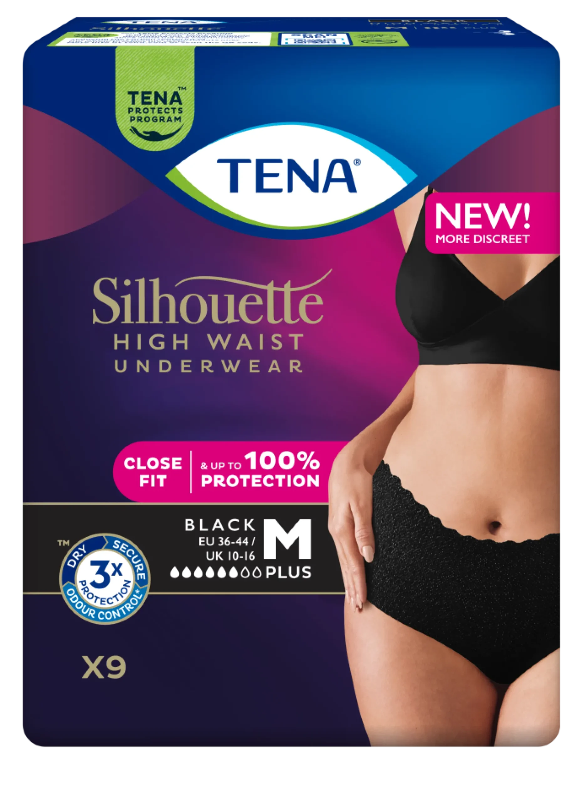 TENA Silhouette Plus M Black High Waist 9 kpl