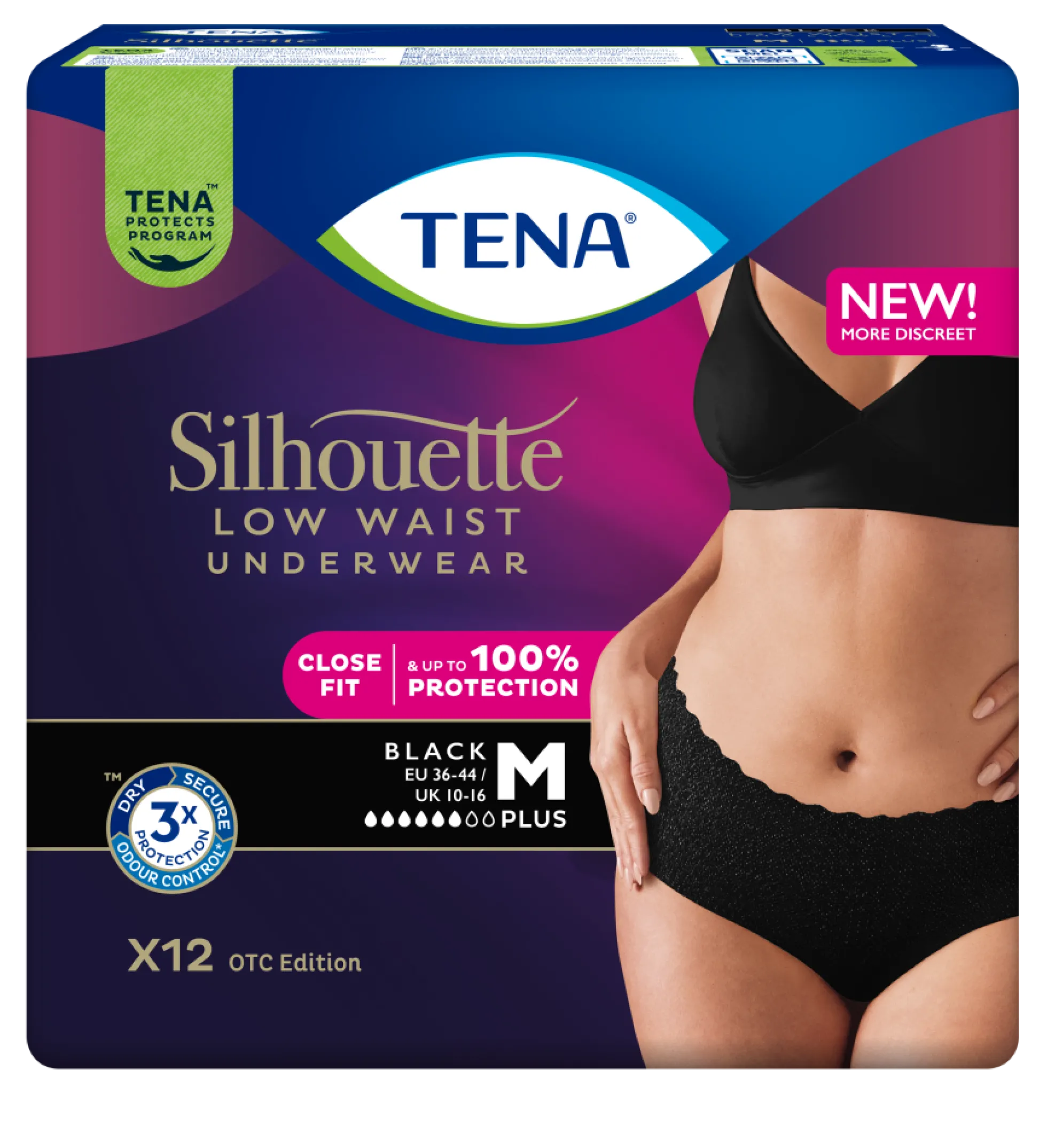 TENA Silhouette Plus M Black Low Waist 12 kpl