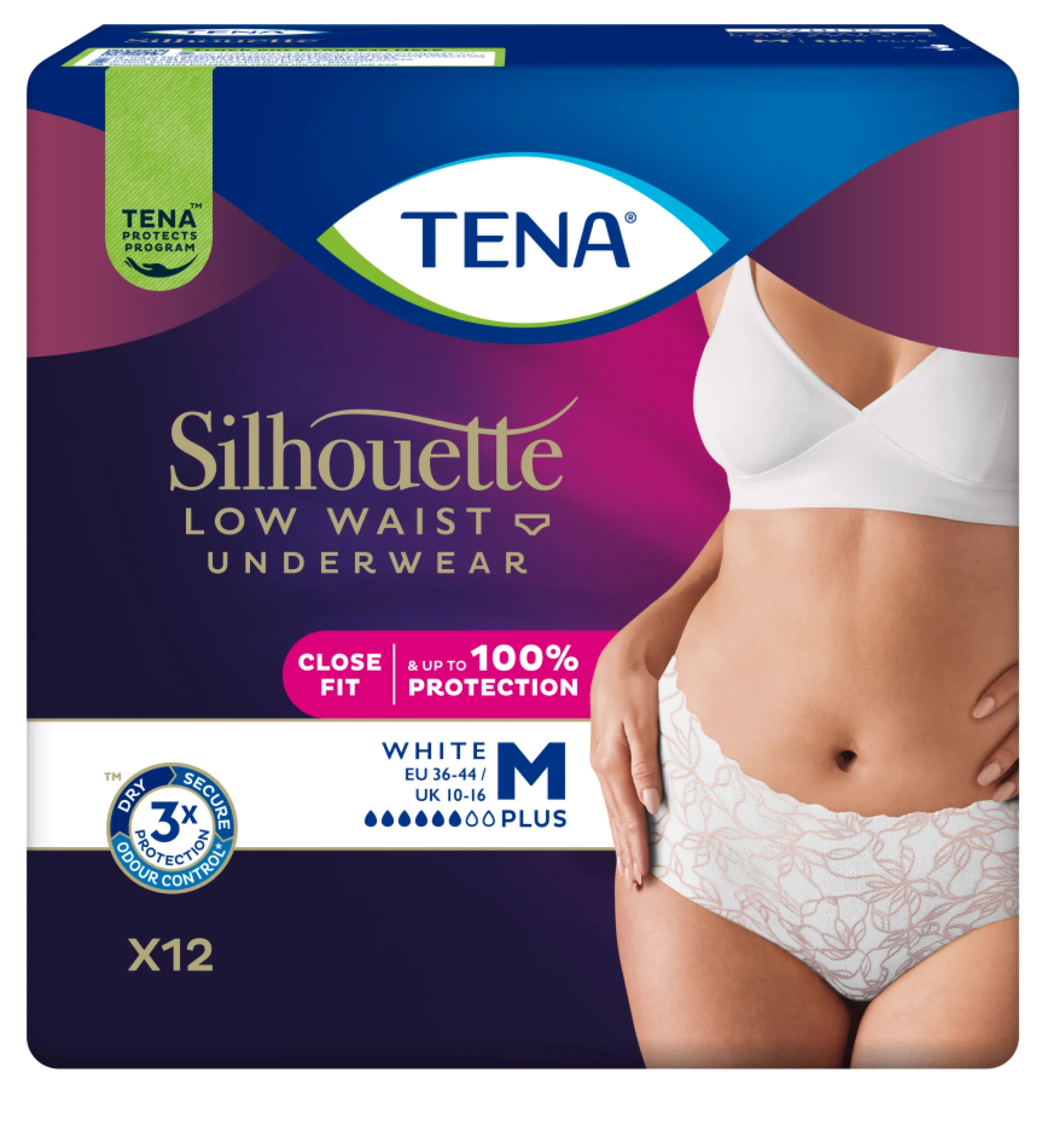 TENA Silhouette Plus M White Low Waist 12 kpl