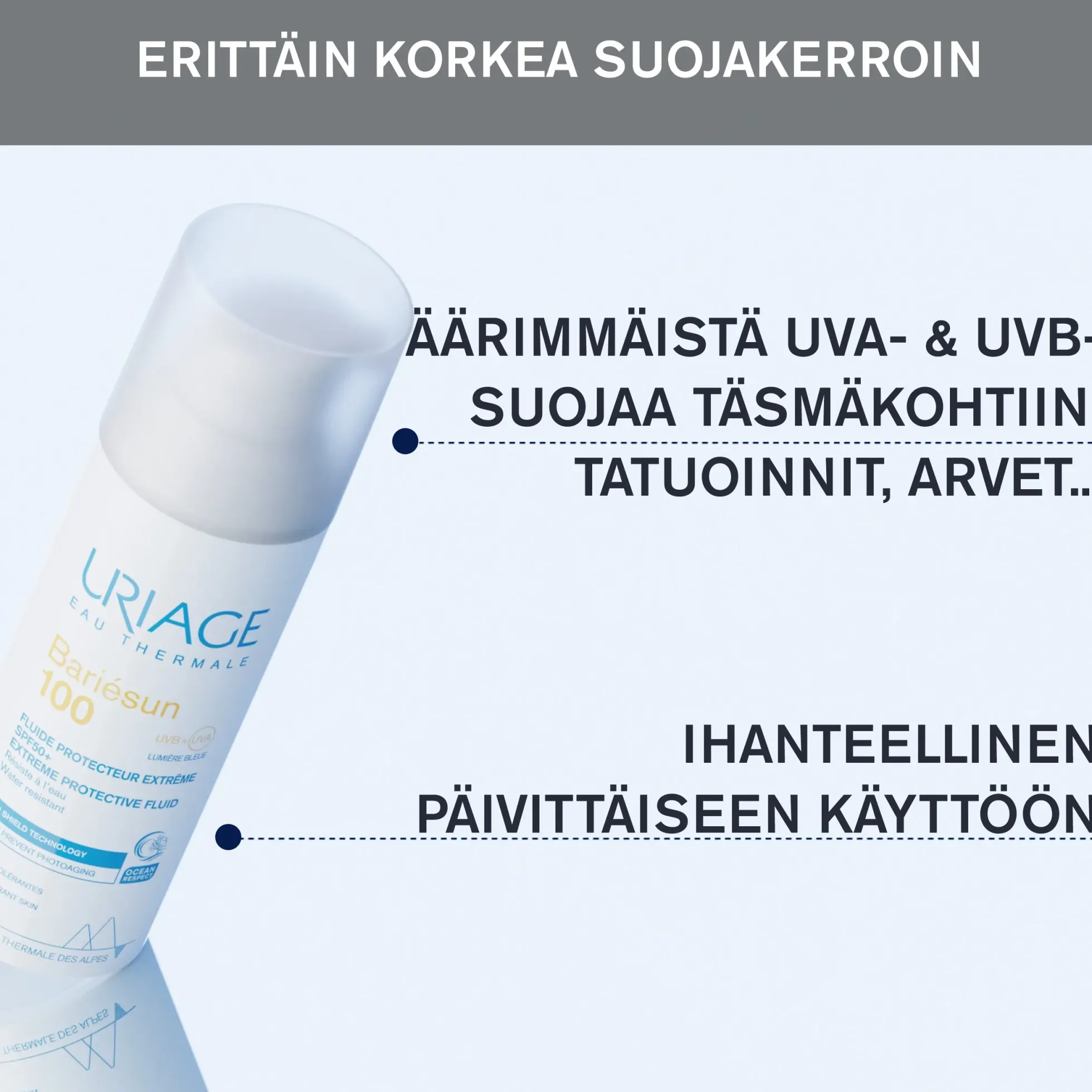 Uriage Bariesun 100 Extreme Protective Fluid SPF50+ aurinkosuojavoide herkälle iholle