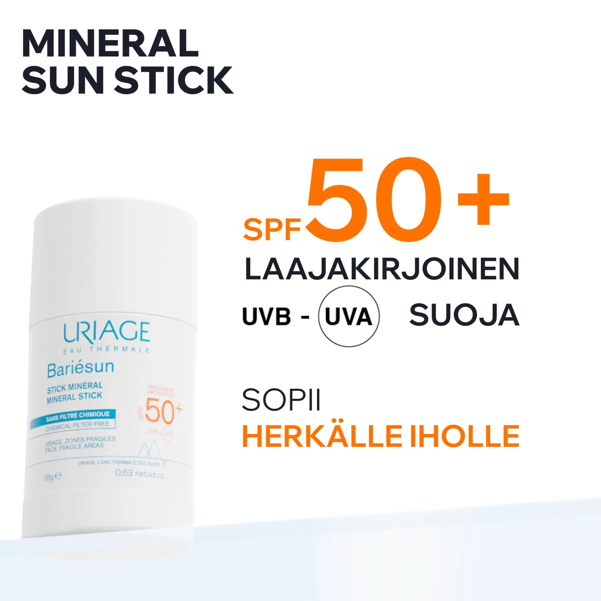 Uriage Bariesun SPF50+ Mineral Stick fysikaalinen aurinkosuojapuikko